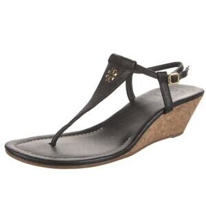 Tory Burch Pauline Demi Cork Wedge Sandals Black 8.5
